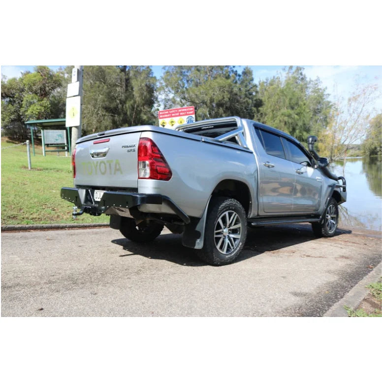 Silver Toyota pickup truck with rear step and tow bar for Hilux N80 2015+