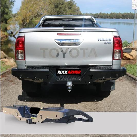 Silver pickup truck with black bumper showcasing Rear Step Tow for Toyota Hilux N80