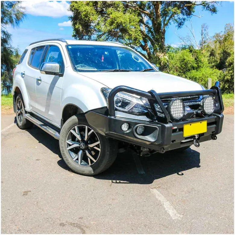 White SUV with black steel bullbar from Rockarmor Elite Steel Bullbar for Isuzu Mu-X
