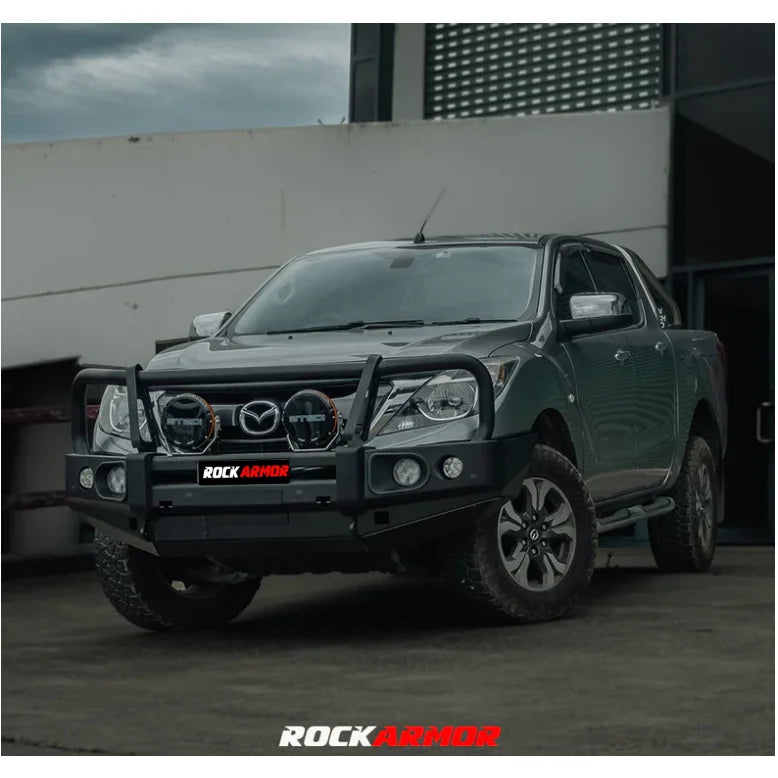Gray Mazda pickup truck with Rockarmor Elite Steel Bullbar suitable for Mazda BT-50