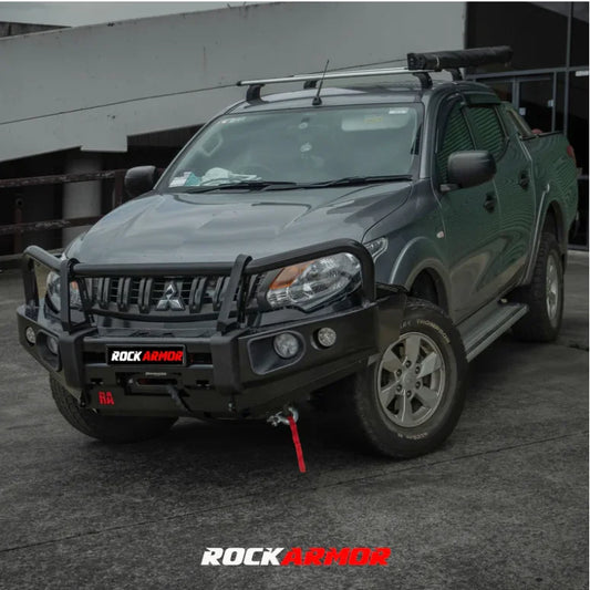 Gray pickup truck with black elite steel bullbar on Mitsubishi Triton Mq