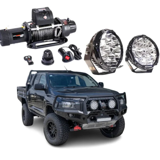 Off-road vehicle accessories featuring hoop bullbar and synthetic winch rope for Mitsubishi MV Triton 2024
