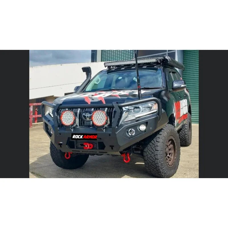 Black off-road vehicle with Rockarmor GT Steel Hoop Bull Bar for Toyota Prado 150 series