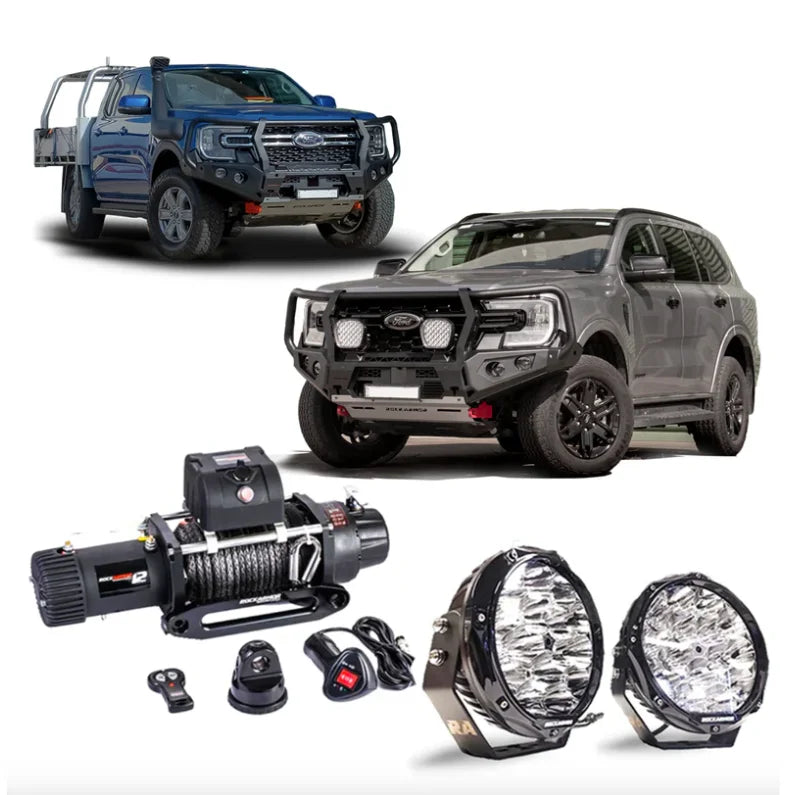 Off-road vehicle accessories featuring steel hoop bull bar with driving lights for Ford Everest 2015+