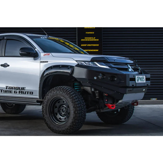 Silver pickup truck with rockarmor gt bull bar and driving lights for Mitsubishi Triton