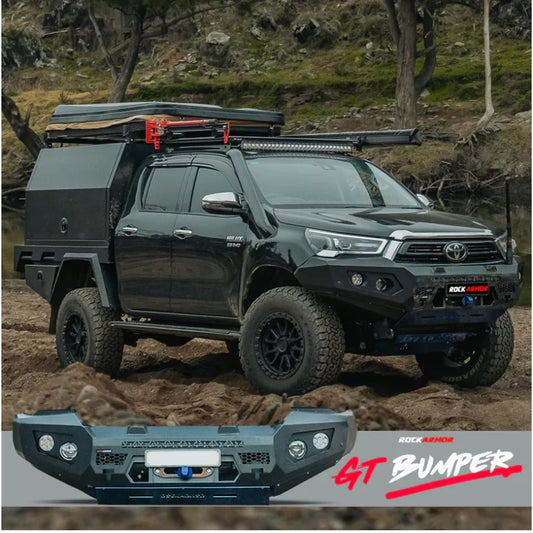 Off-road pickup truck with Rockarmor GT Bullbar for maximum frontal protection