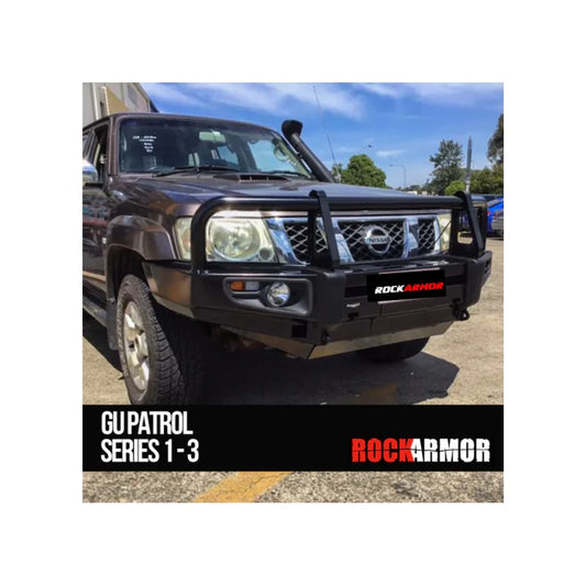 Brown Nissan Patrol with black bull bar and premium steel construction for enhanced protection