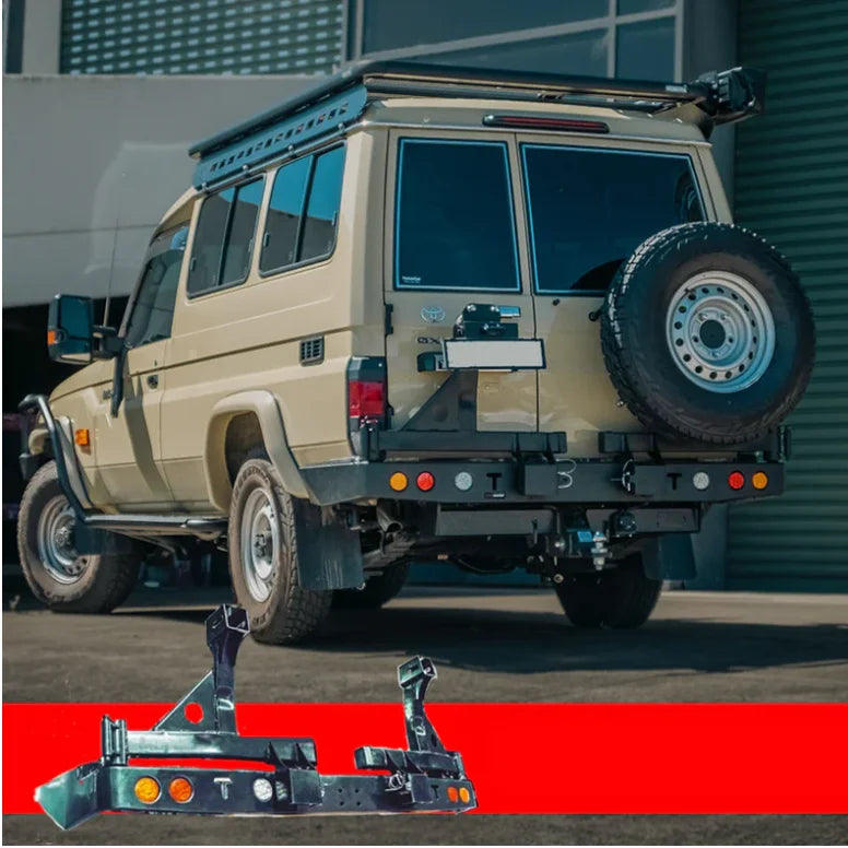 Off-road vehicle with Rockarmor steel dual wheel carrier for Toyota Landcruiser Fj75 Fj76 Fj78