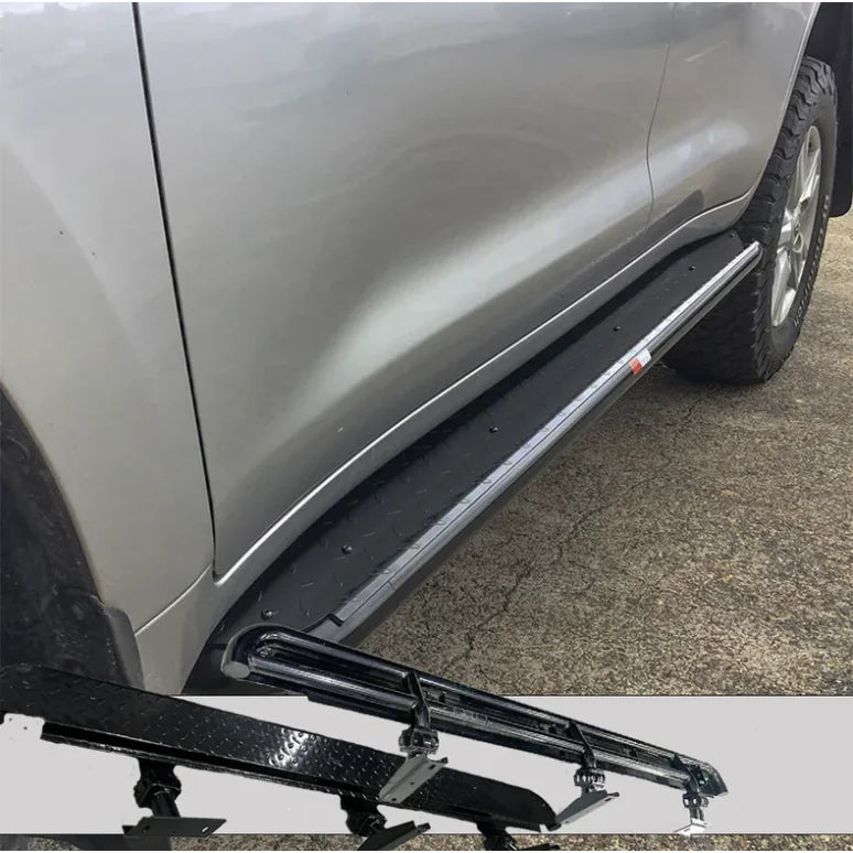 Silver vehicle with black steel checker plate side steps, fitting video included